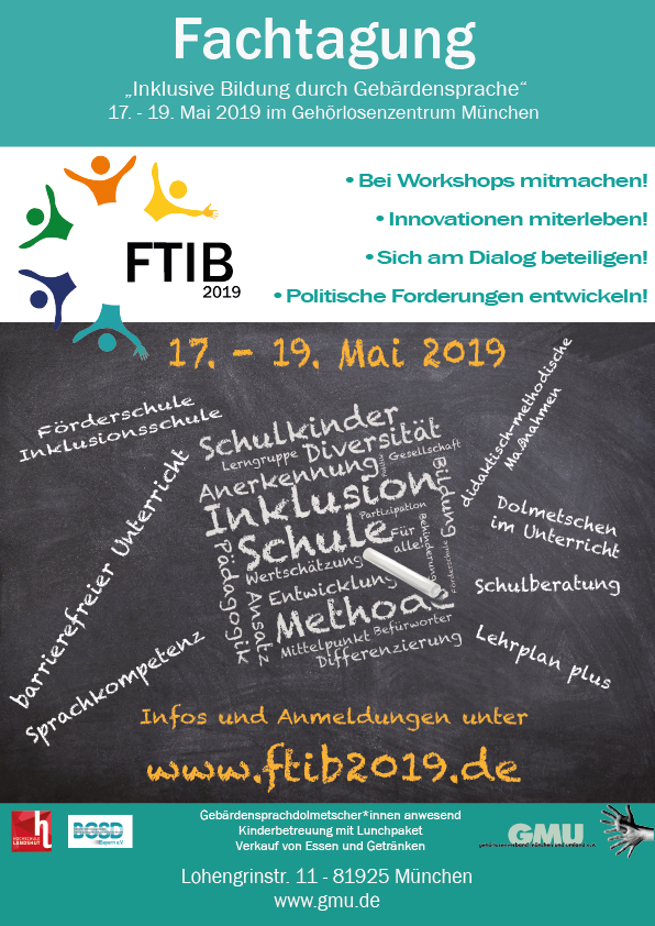 Plakat Fachtagung "Inklusive Bildung durch Gebärdensprache" 17.-19. Mai 2019